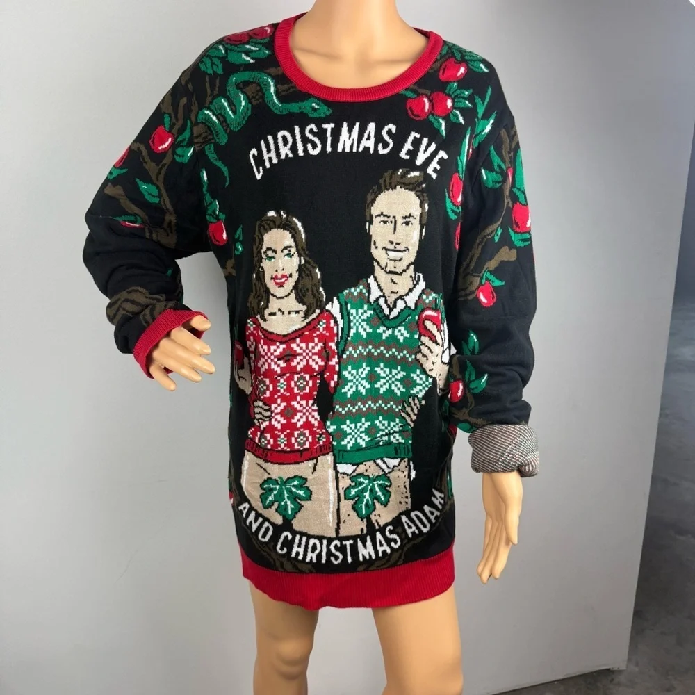 Christmas Adam and Eve Unisex 2X Ugly Christmas Sweater Pullover